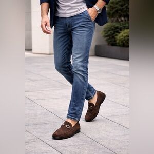 Kenneth Cole NY Brown Suede Driving Loafers Mens Horsebit Chain Slip On 10.5